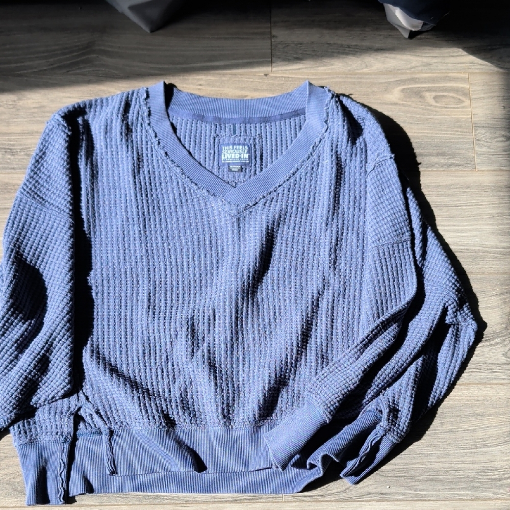 American Eagle Outfitters V-Neck Blue Sweatshirt